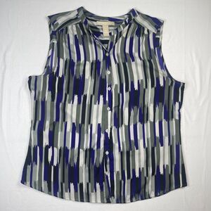 Banana Republic Blouse Top Womens Large Gray Brushstroke Sleeveless Button Front